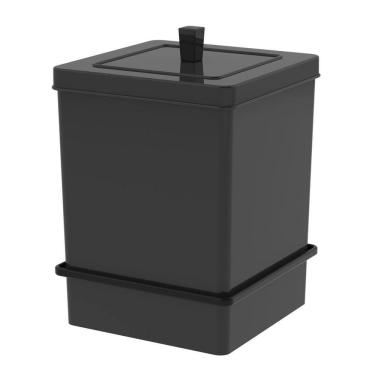 Imagem de Lixeira 6,5L Tampa Quadrada Com Suporte Ventosa Cesto De Lixo Preto - 8065PT Future