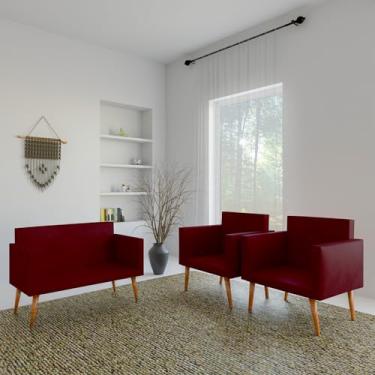 Imagem de Conjunto Namoradeira e 2 Poltronas Decorativas Modernas Vermelho - Zinn Móveis
