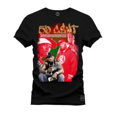 Imagem de Camiseta Plus Size T-Shirt Algodão 100% Algodão 50 Cent New Flow Preto G1
