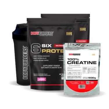 Imagem de Kit 2x 6 Six Protein 2kg + Creatina 100% 500g + Coqueteleira - BODYBUILDERS (Médio, Morango)