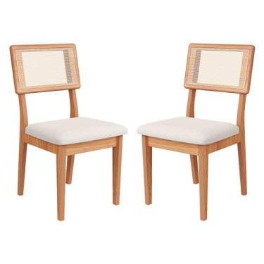 Imagem de Dalla Costa, Kit 2 Cadeiras Estofadas Encosto de Tela 100% MDF Freijó Cesare Claro Dalla Costa