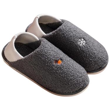 Imagem de Sandálias unissex casuais respiráveis para casa sapatos de pelúcia de plástico elástico chinelos de inverno chinelos macios quentes, Cinza, One Size