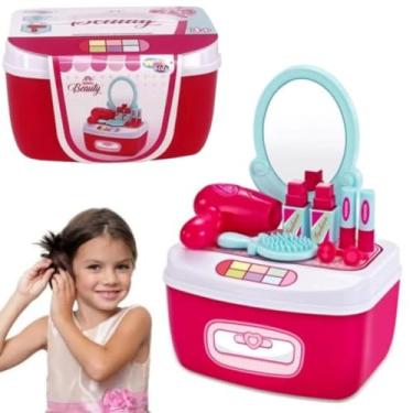 Imagem de MALETA BEAUTY INFANTIL PARA MENINAS KIT BELEZA BRINQUEDO 12 PÇS MAQUIAGEM FAZ DE CONTA EDUCATIVO SALÃO DE BELEZA CRIATIVIDADE CRIANÇA 23/17CM