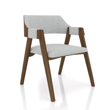 Imagem de Cadeira Sala de Jantar e Jogos Carteados Madeira Maciça Poker Linho Cinza/Nogueira G42 - Gran Belo