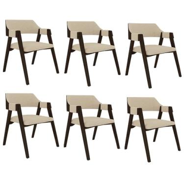 Imagem de Kit 6 Cadeiras Sala de Jantar e Jogos Carteados Madeira Maciça Poker Linho OffWhite/Capuccino G42 - Gran Belo