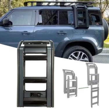 Imagem de Escada dobrável e levantável, moldura protetora, suporte lateral de tejadilho, escada, para janela e telhado, serve para Land Rover Defender 90 110 130 2020 2021 2022 2023 2024 (Tasman Blue)