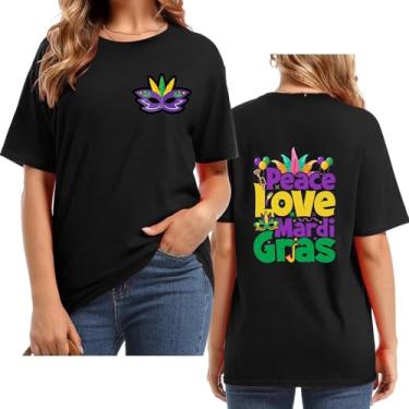 Imagem de 2024 Mardi Gras Outfit for Women Letter Back Printed Mardi Gras Shirts for Women Fat Tuesday Camisetas Tops, Preto, GG