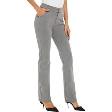 Imagem de Calça feminina flare pequena cintura alta bootcut calça jeans verão algodão calça social slim fit casual, Prata, G