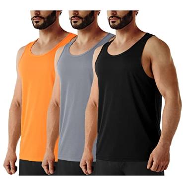 Imagem de Camiseta regata masculina neon de secagem rápida, corrida, atlética, ginástica, ioga, natação, praia, maratona muscular, sem mangas, Pacote com 3 - preto/cinza/laranja, 4G