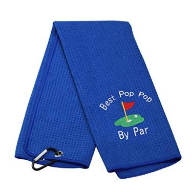 Imagem de Toalha de golfe bordada JXGZSO Dad Golf toalha presente presente de pai de golfe bordado toalha de golfe com clipe (melhor pop por par azul)