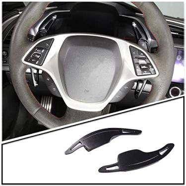 Imagem de 2 peças de acessórios interiores extensões de câmbio de volante coloridas para Chevy Chevrolet C7 Corvette 2014-2019 (alumínio, para câmbio de volante, preto)