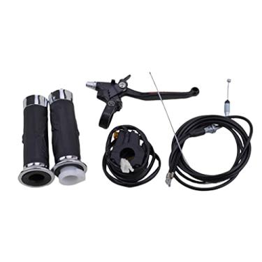 Imagem de TRKIMAL Cabo de embreagem do acelerador de liga esquerda alavanca de embreagem com trava de guidão punhos do acelerador com interruptor de desligamento para 49cc 60cc 66cc 80cc motor bicicleta motorizada empurrar bicicleta
