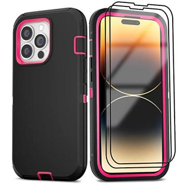 Imagem de BypaBox Capa para iPhone 14 Pro Max de 6,7 polegadas com 2 películas de vidro temperado, proteção total de grau militar resistente à queda (preta + rosa)