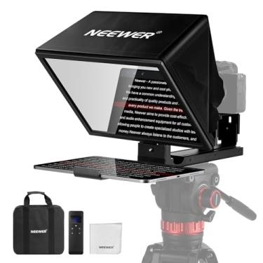 Imagem de NEEWER Basics X12B Teleprompter levantável de liga de alumínio de 12 polegadas para iPad, tablet, telefone, câmera DSLR, sem montagem, controle remoto e de aplicativo, compatível com iOS Android, Pro