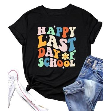 Imagem de PECHAR Camiseta feminina Happy Last Day of School Teacher para presente de ensino de fim de escola para professores de férias, Preto 2, GG