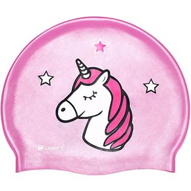 Imagem de ZABERT Touca de natação para meninas, chapéus de natação para meninas, bebês, tranças de cabelo longo e dreadlocks - Unicron rosa à prova d'água de silicone