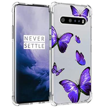 Imagem de Zoeirc Capa para LG V60 ThinQ 5G/LG V60/LM-V600 Capa transparente para meninas e mulheres, capa protetora transparente de TPU macio à prova de choque para LG V60 (borboleta roxa)