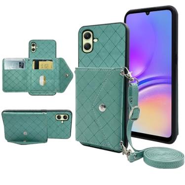 Imagem de Furiet Capa carteira compatível com Samsung Galaxy A05 com alça de ombro transversal e suporte de couro para cartão de crédito, acessórios de celular, capa para celular para Ao5 A 05 verde