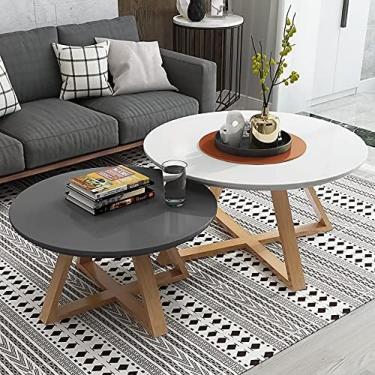 Imagem de Conjunto de mesa de centro ninho de 2 mesas Sofá Morden Mesa lateral de centro Pernas de armazenamento espaçoso Cantos arredondados com cruz As pernas de madeira Almofada antiderrapante para