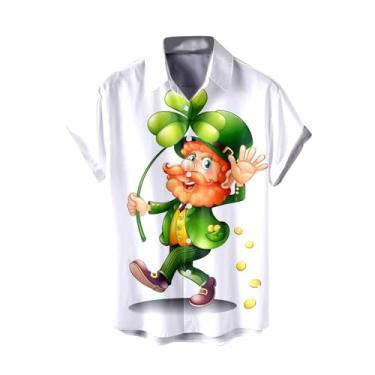 Imagem de Camisa masculina divertida do Dia de São Patrício Green Clover Saint Pattys Day Camisetas havaianas manga curta com botões Ahola, 037-laranja, GG