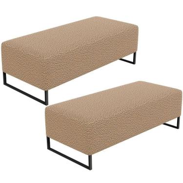 Imagem de Kit 02 Puffs Decorativo Sala De Estar Bali W01 Base Ferro 120X50 Cm Bouclê Mostarda