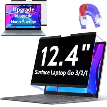 Imagem de Peslv Tela magnética de privacidade para Surface Laptop Go 3/2/1 12,4 polegadas, filtro antirreflexo de luz azul removível, protetor de bloco de segurança privado Apy preto