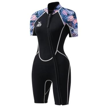 Imagem de Roupa de mergulho feminina Shorty de 3 mm - Roupa de mergulho de neoprene com zíper frontal, pele de mergulho, roupa de banho de uma peça, secagem rápida, proteção contra erupções de corpo inteiro