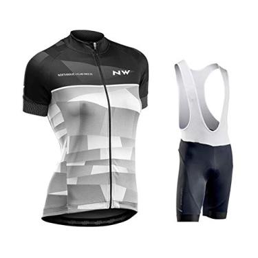 Imagem de Camisa feminina de ciclismo - terno de manga curta, terno feminino para ciclismo de estrada, secagem rápida, respirável, alta elasticidade, preto + branco - 1, GG