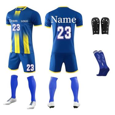 Imagem de DVGEY Camisa de futebol personalizada para crianças/meninos/meninas/homens/mulheres, camisa de futebol personalizada e short com logotipo do time com número de nome, Azul, Custom Soccer Jerseys