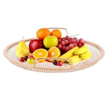 Imagem de Cesta de frutas de arame de metal, cesta de produtos, armazenamento de alimentos de bancada moderna, cesta de frutas de arame de metal, cesta de frutas de aço inoxidável com alças (Rose Gold)