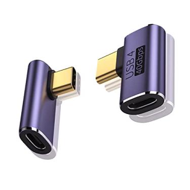 Imagem de GHQXZT Adaptador USB C macho para fêmea 90 de ângulo reto, pacote com 2, extensor USB tipo C Thunderbolt 4/3 de 40 Gbps para MacBook, iPad, tablet, telefones