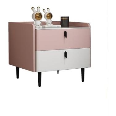 Imagem de Cômoda noturna para quarto Mesa lateral moderna com gavetas - Pequena mesa de cabeceira branca para quarto, sala de estar, sofá - Móveis de quarto e mesa de cabeceira, B-rosa + branco, 45 *