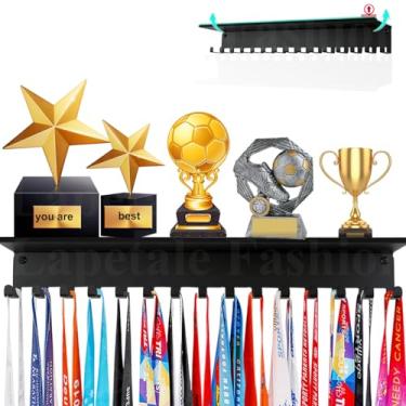 Imagem de Prateleira de troféu antiderrapante – Gancho de medalha atualizado para parede com prateleiras de 40 cm, perfeito para ginástica, futebol, natação