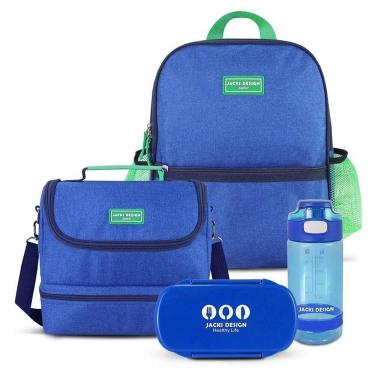 Imagem de Conjunto Lancheira Térmica Com Pote P- Lanche 450ml E Garrafa - Mochila Escolar Azul