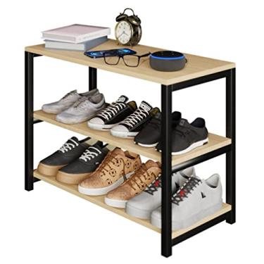 Imagem de ArtMovelar - Sapateira Divisória em MDF Com Pés de Ferro - Porta Sapato Organizador Com Três Prateleiras e Divisórias - Madeira