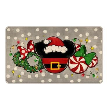 Imagem de Tailus Tapete de porta decorativo cinza de Natal rato, guirlanda de doces de hortelã-pimenta de Natal capacho de bolinhas interior exterior tapete de entrada antiderrapante, decoração de cozinha de casa de férias de inverno 45 x 73 cm
