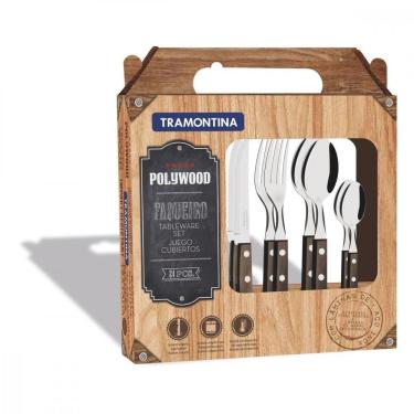 Imagem de Faqueiro Tramontina Polywood Inox E Cabos De Madeira 24pçs