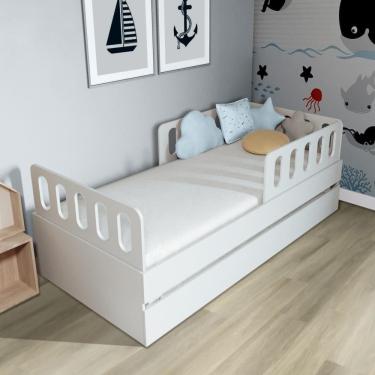 Imagem de Bicama Solteiro Mdf Bp Branco Com 02 Grades E Cabeceira Megamobilia