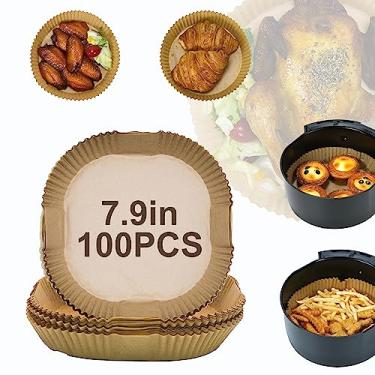 Imagem de proMCRjex Forros de papel descartáveis Air Fryer 100 peças de forro quadrado de papel pergaminho de 20 cm para assar e assar adequado para 5-8 QT