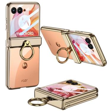 Imagem de Furwabo Capa para Motorola Razr 50 Ultra com protetor de tela integrado e proteção magnética de dobradiça e suporte de anel, capa transparente luxuosa transparente à prova de choque para Motorola Razr