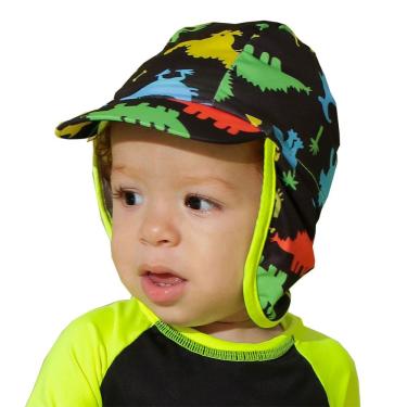 Imagem de Boné Praia Bebê Proteção UV Dinossauros Preto Everly