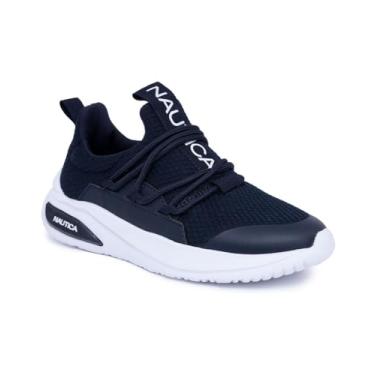 Imagem de Nautica Tênis infantil sem cadarço elástico para meninos e meninas | Tênis de corrida atlético para crianças pequenas e grandes, Azul marino, 4 Big Kid