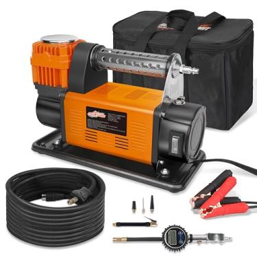 Imagem de ROAD2SUMMIT Compressor de ar com medidor de pressão digital kit de inflador de pneu, insuflador portátil resistente de 12 V 7,06 pés³/min, máximo 135 PSI, kit de bomba de ar off-road para veículos 4x4