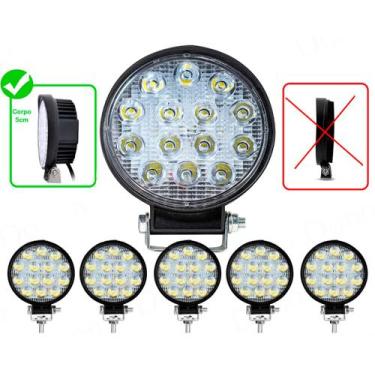 Imagem de Kit 5 Farol Milha Redondo 42w 14 Leds Jeep Troller Atv Suv Universal 1
