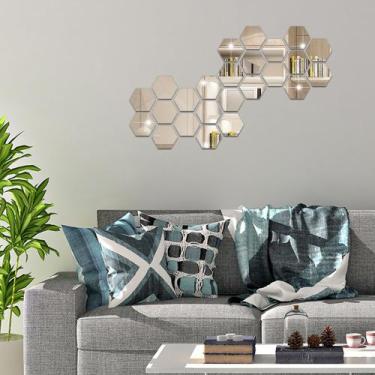 Imagem de Espelho Acrílico Decorativo Hexagonal 20 Peças - 9,80 x 8,50cm - PAPEL