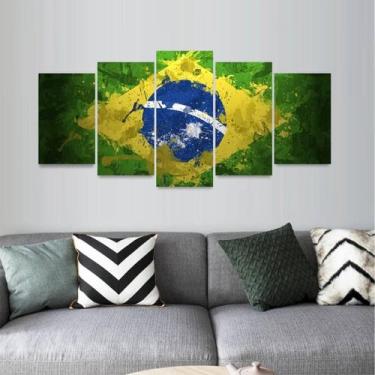 Imagem de Quadro Arte Bandeira Do Brasil Mosaico 5 Peças - Descolada
