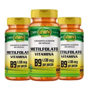 Imagem de KIT C/3 Un. Suplemento Metilfolato B9 1.138mcg 60 Cápsulas - Unilife