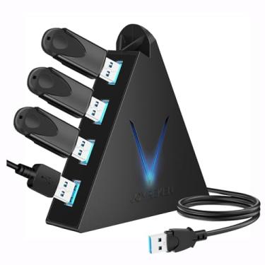 Imagem de JoyReken Hub USB 3.0 de 4 portas, torre de hub USB FlyingVHUB com cabo estendido de 60 cm, divisor USB para laptop, PC, PS4, PS5, Xbox, mouse, teclado, pen drive, U-Disk (preto)
