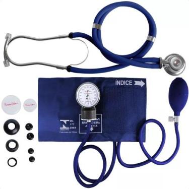 Imagem de Kit Esfigmomanômetro + Estetoscópio Rappaport Premium Azul