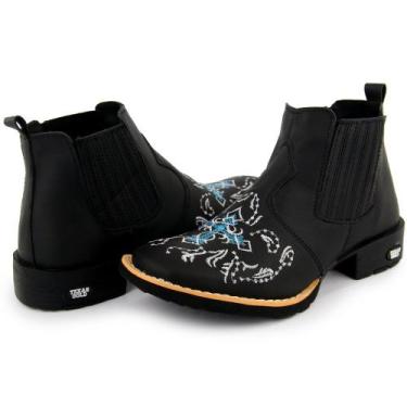 Imagem de Bota Country Texana Feminino Texas Gold de Couro Preto Oferta, Preto, 
